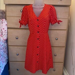 Red Polka Dot Button-Front Dress